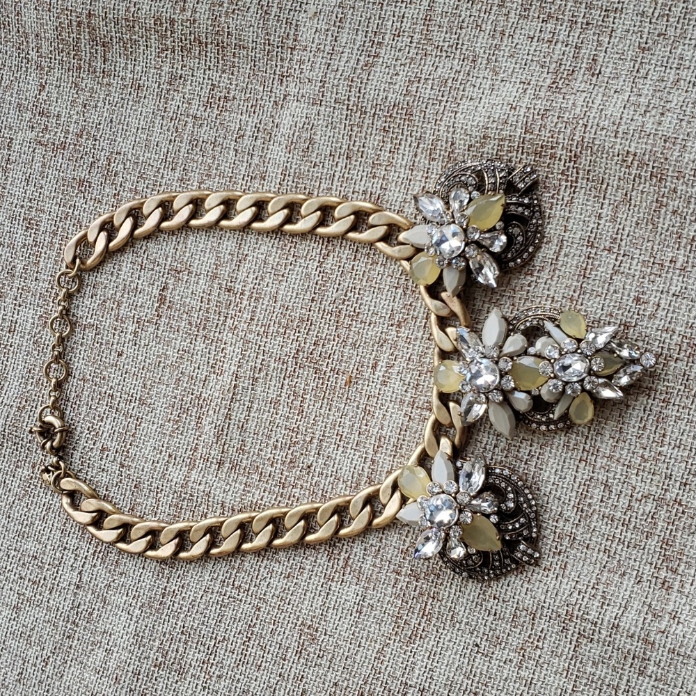 J.Crew Gold Chain Link Necklace with crystal clusters